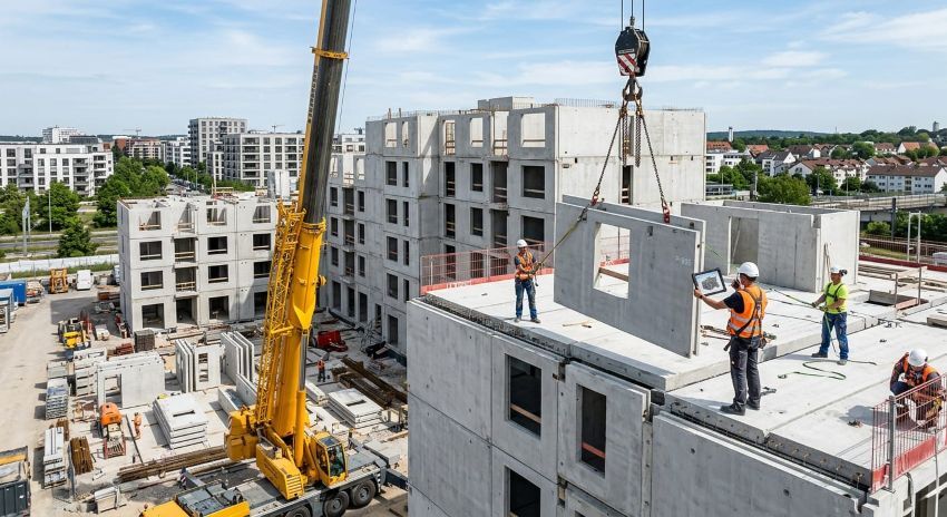 Serielles Bauen mit Betonfertigteilen: Wie Vorfertigung Bauzeit und Fachkräftebedarf halbiert